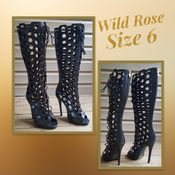 Wild Rose Shoes - Wild Rose Black Heeled Lace up Boots
